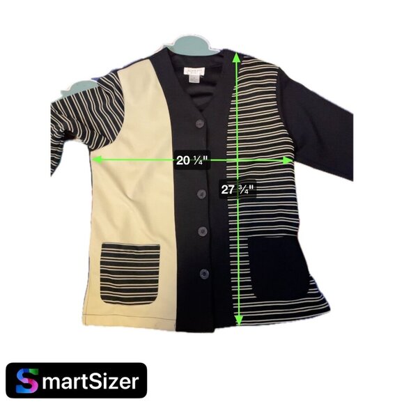 Adolfo Black Cream Color Block Button Front V Neck Long Jacket Sz M - Picture 6 of 7